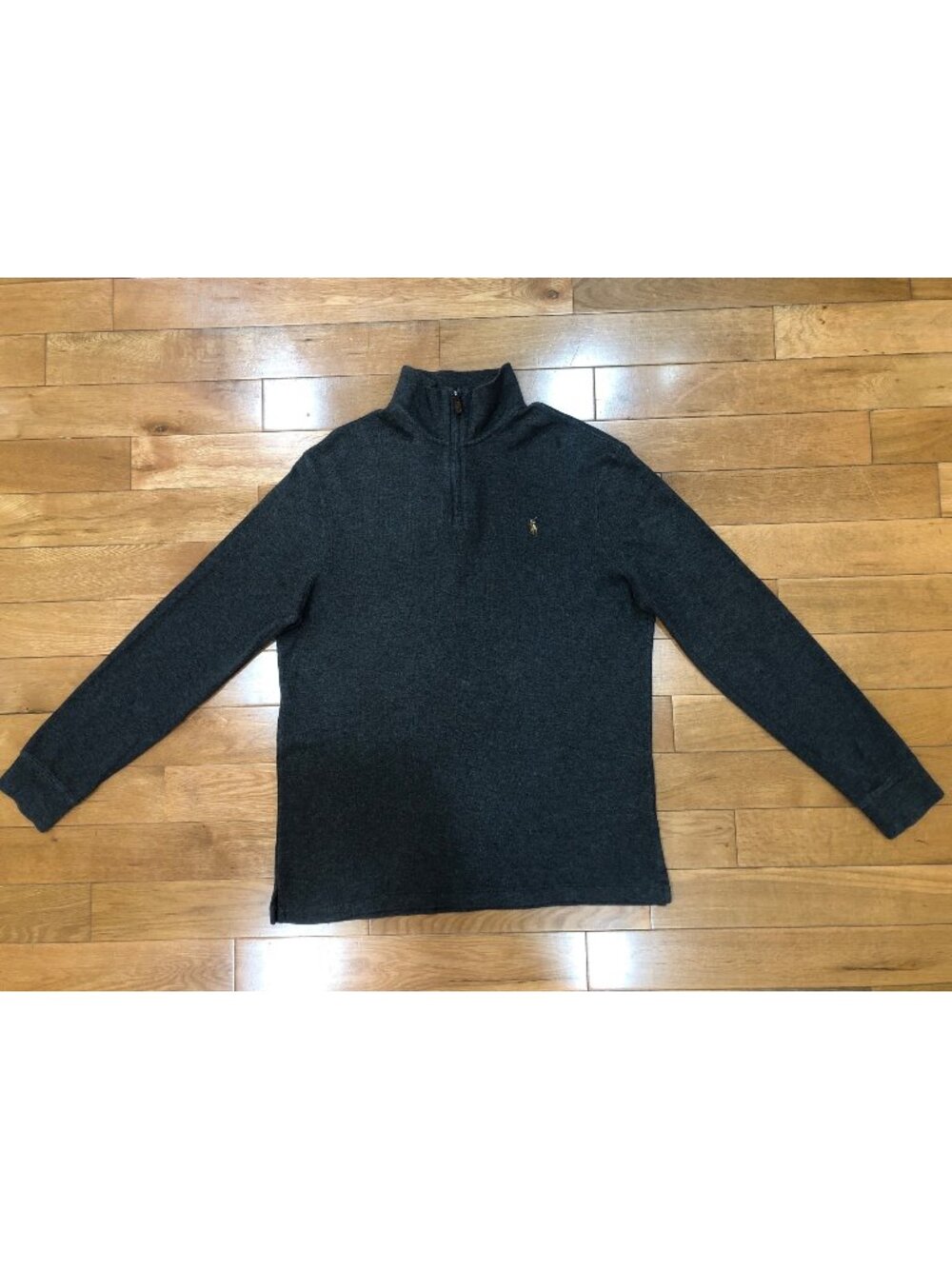 Polo Ralph Lauren Estate Rib 1/4 Zip Pullover Sweater Sz L Charcoal Gray Cotton